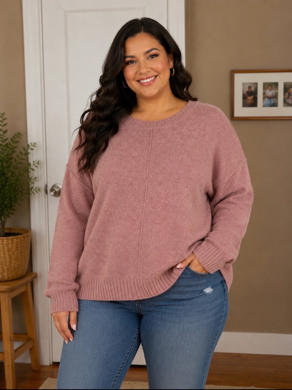 Relaxed Crewneck Sweater in Dusty Rose